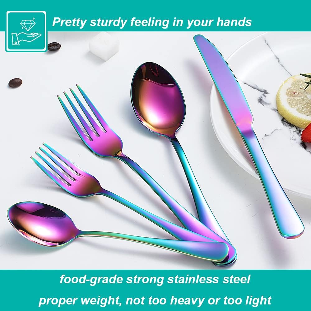Rainbow Silverware Set,40-Piece Stainless Steel Flatware Set for 8