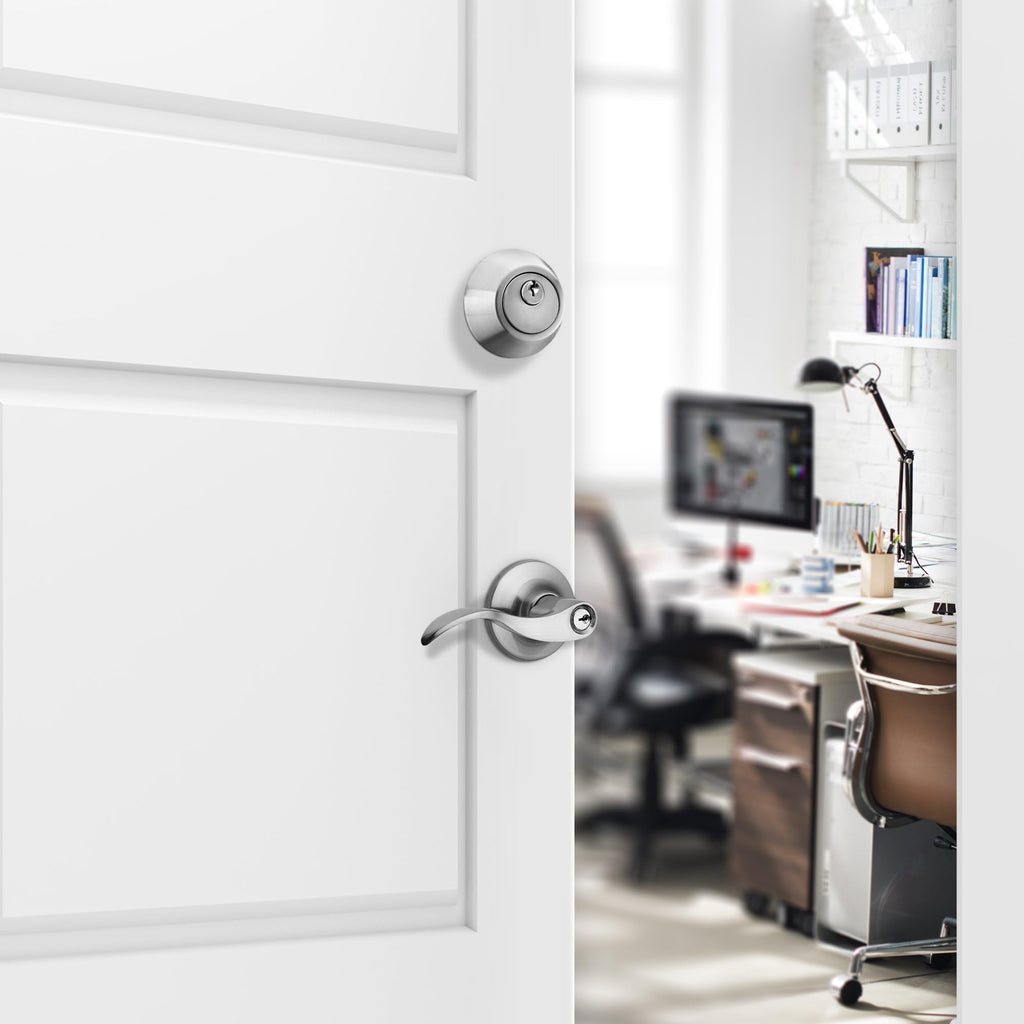 Entrance Lever Door Handle ( and Front Door) Reversible for Right and Left Side and a Single Cylinder deadbolt Set