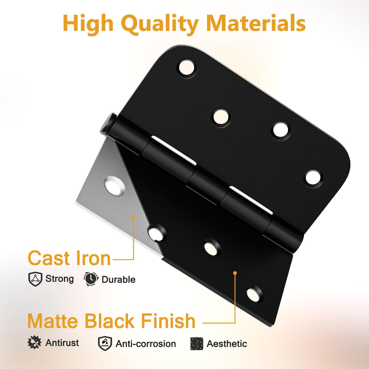 3 Pack Black Door Hinges 4 Inch, Exterior Door Hinges, Removable Pin
