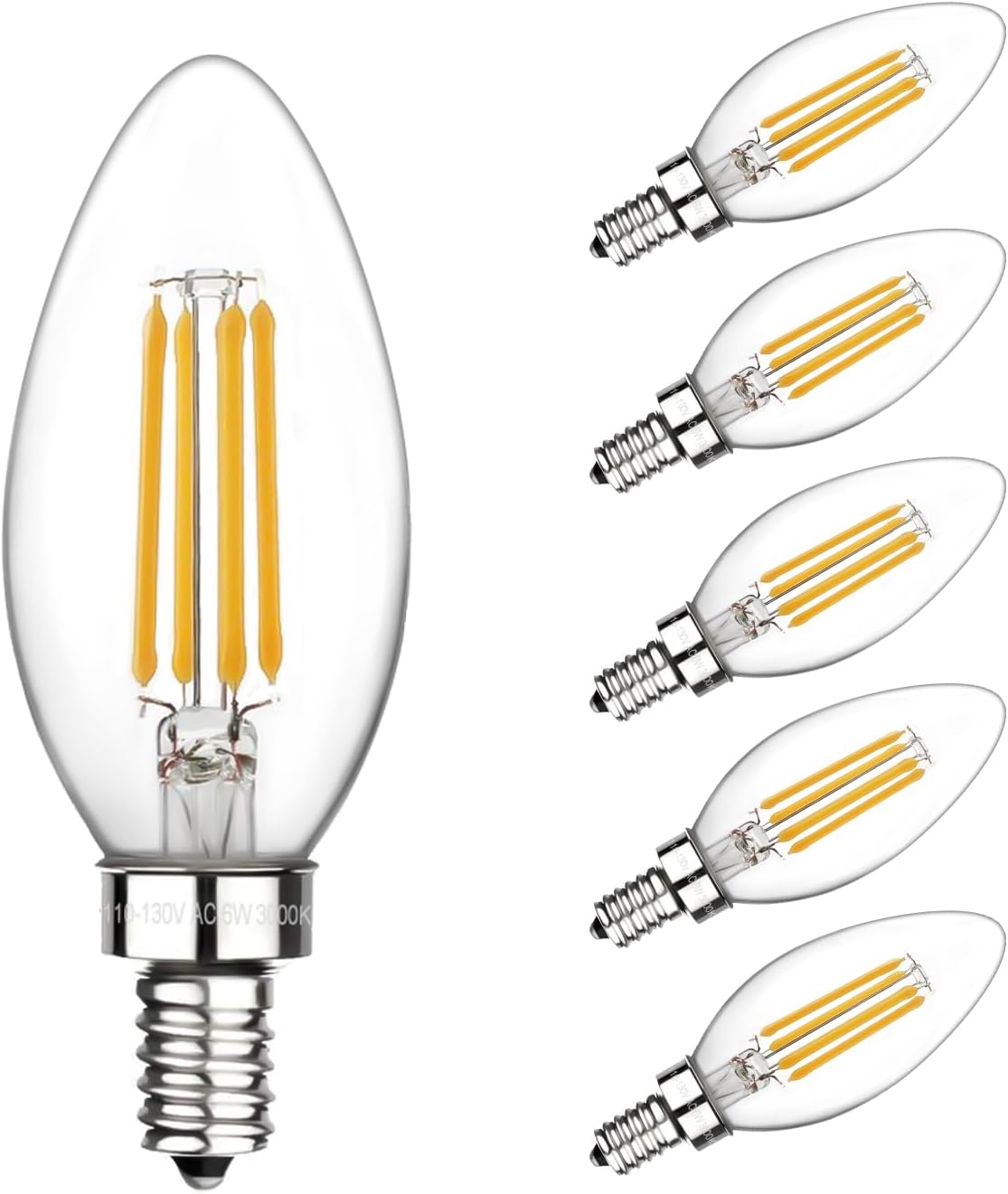 E12 Candelabra Bulbs 60 Watt, Chandelier Light Bulbs LED Candle Bulb 3000K Soft White, B11 LED Bulb Dimmable 6W 500