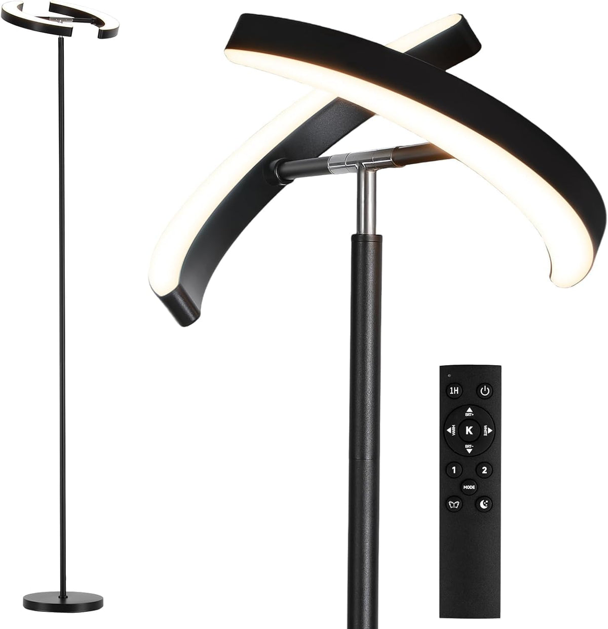 Floor Lamps, 28W/1600LM Bright LED Floor Lamp with Remote & 2 Rotatable Lights, 74" Dimmable Tall Standing Lamp