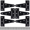 4 Inch T-Strap Gate Hinges, Shed Barn Door Hinges Heavy Duty, Black Tee Hinges for Wooden Fences, Yard Gate, Wrought