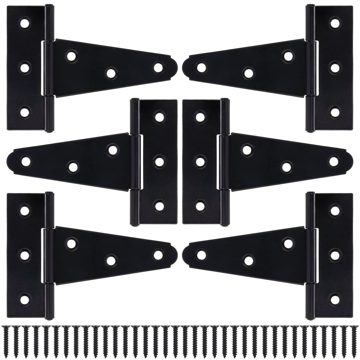 4 Inch T-Strap Gate Hinges, Shed Barn Door Hinges Heavy Duty, Black Tee Hinges for Wooden Fences, Yard Gate, Wrought