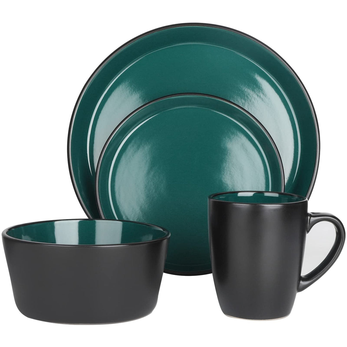 Plates and Bowls Sets, 16 Pieces Dinnerware Sets, Dishes Set for 4, Christmas, Kitchen Set is Home Essentials, Dark