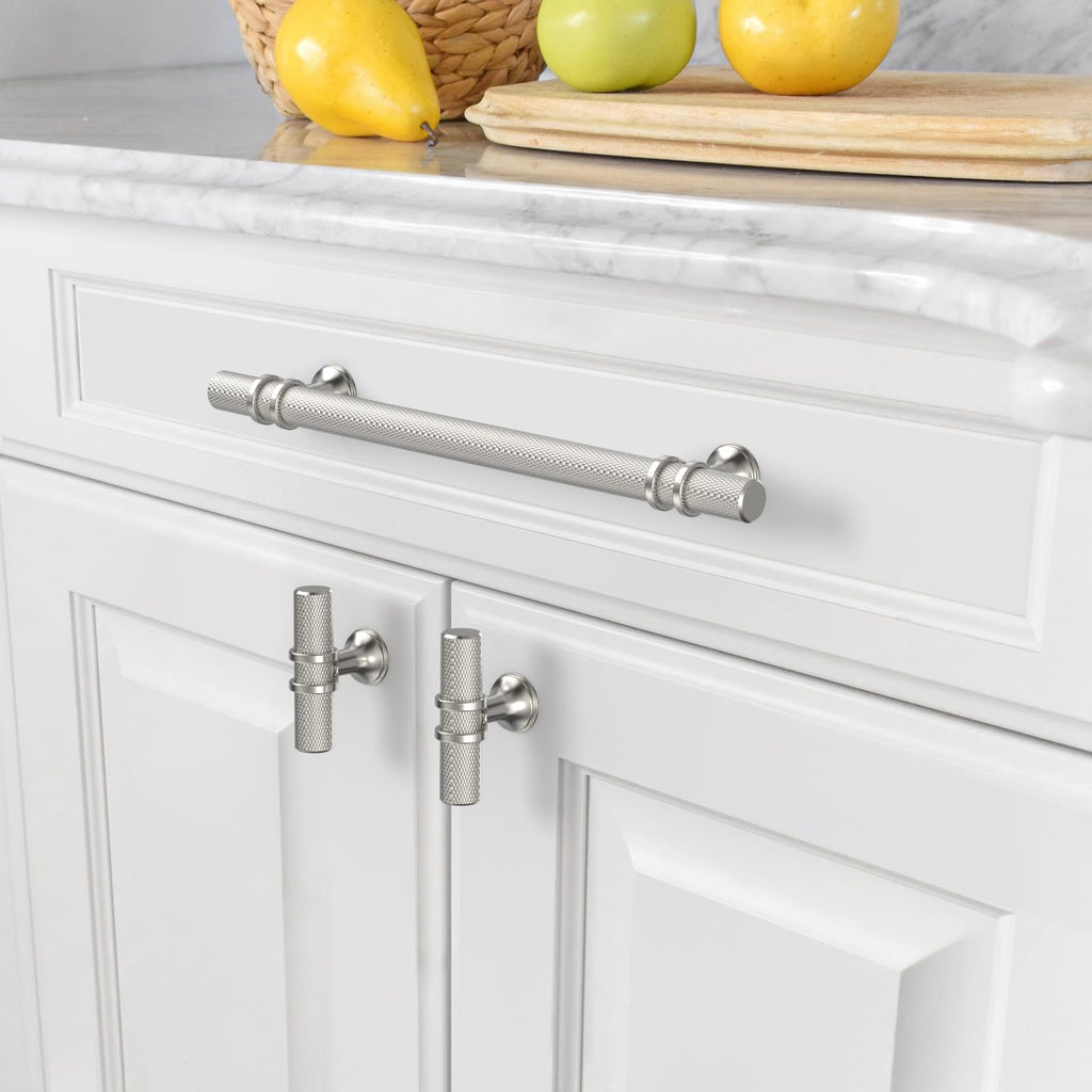 10 Pack 6.3 Inch(160mm) Knurled Brushed Satin Nickel Kitchen Cabinet Handles, Cabinet Pulls Kitchen Cabinet Hardware