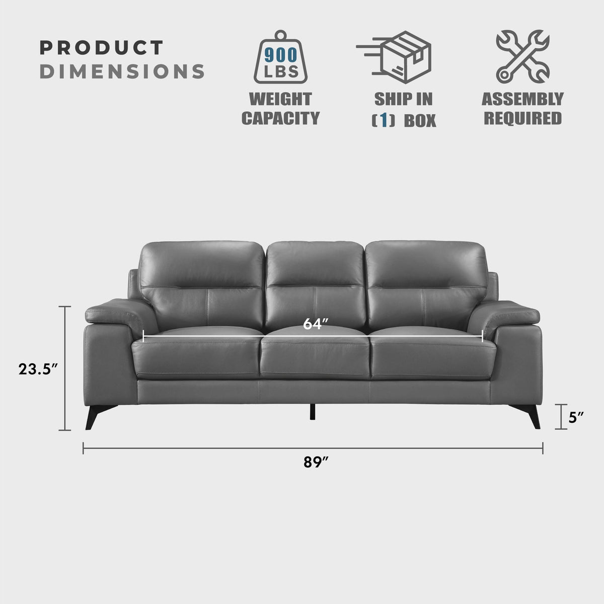Leather Match Upholstered Oversized Sofa, Dark Gray