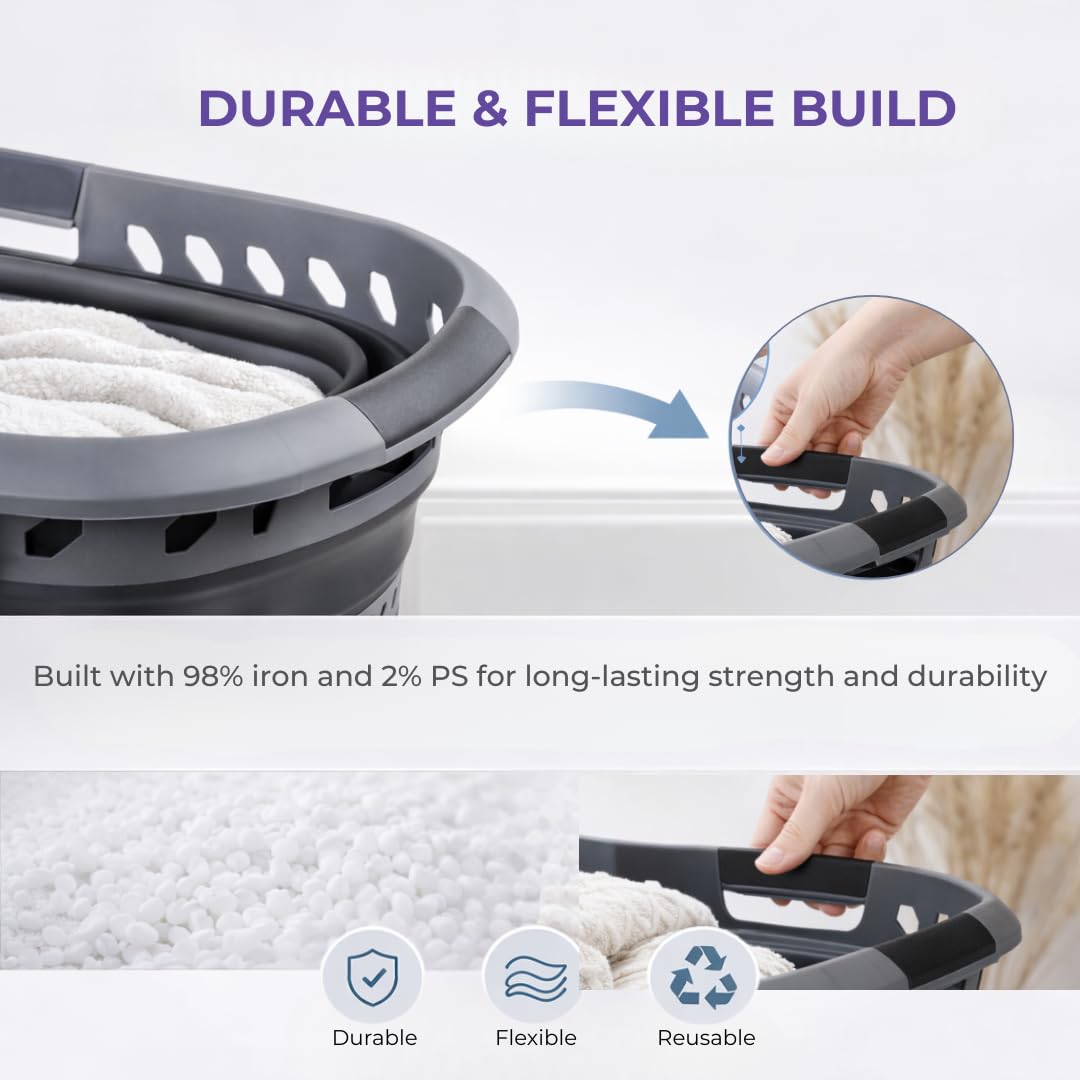 360 Collapsible Laundry Basket 40L | Portable | Space Saver Storage | Hold 2 Loads | Store Under the Bed or Closet |