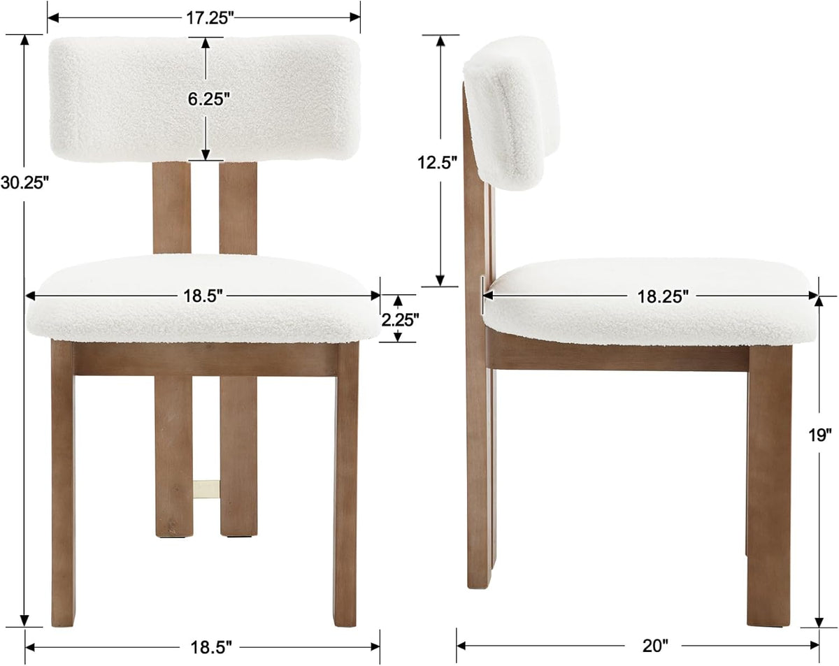Sherpa Boucle Wooden Dining Chairs Set of 2