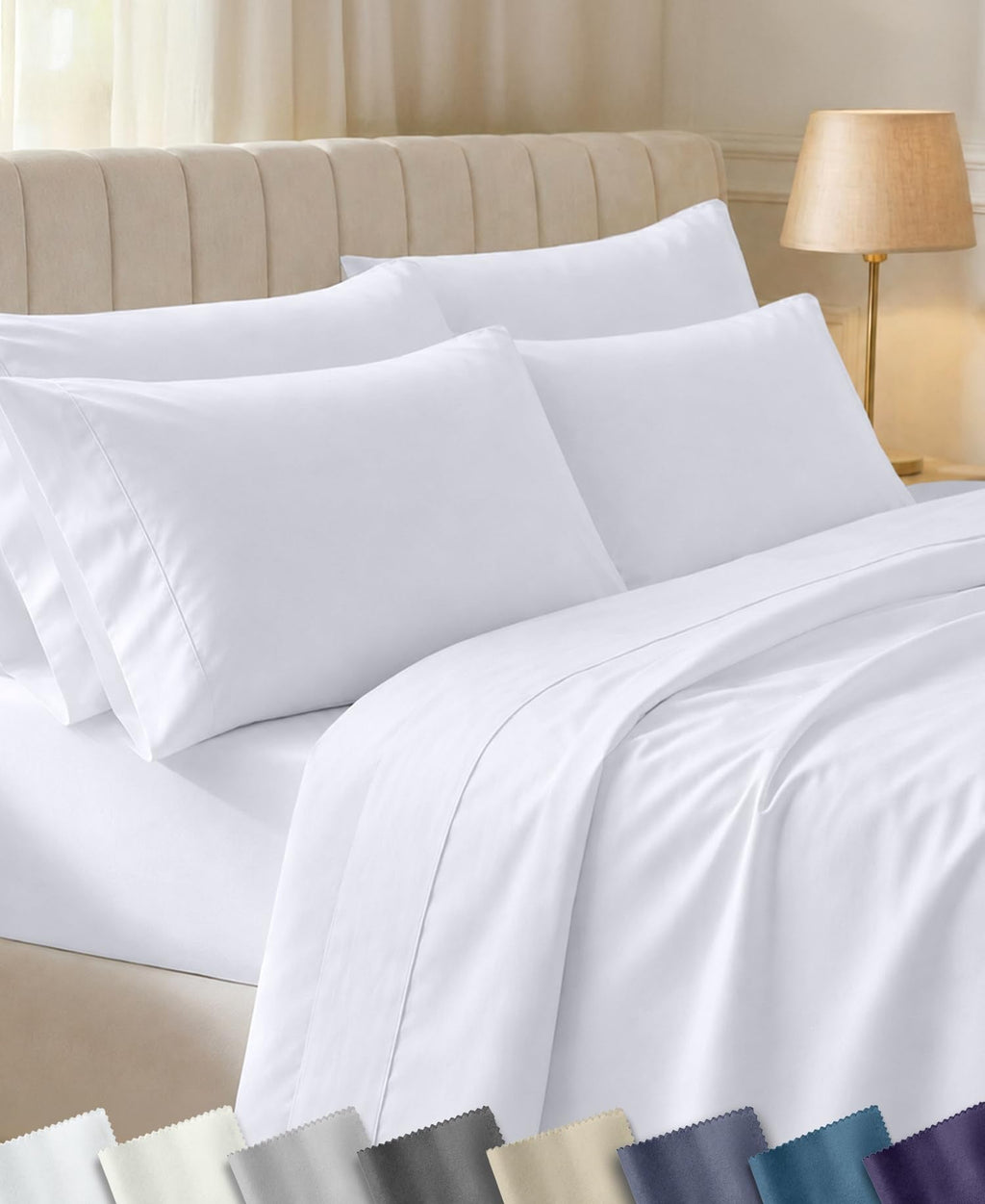 100% Cotton Sateen Bedding Sheets Set, White