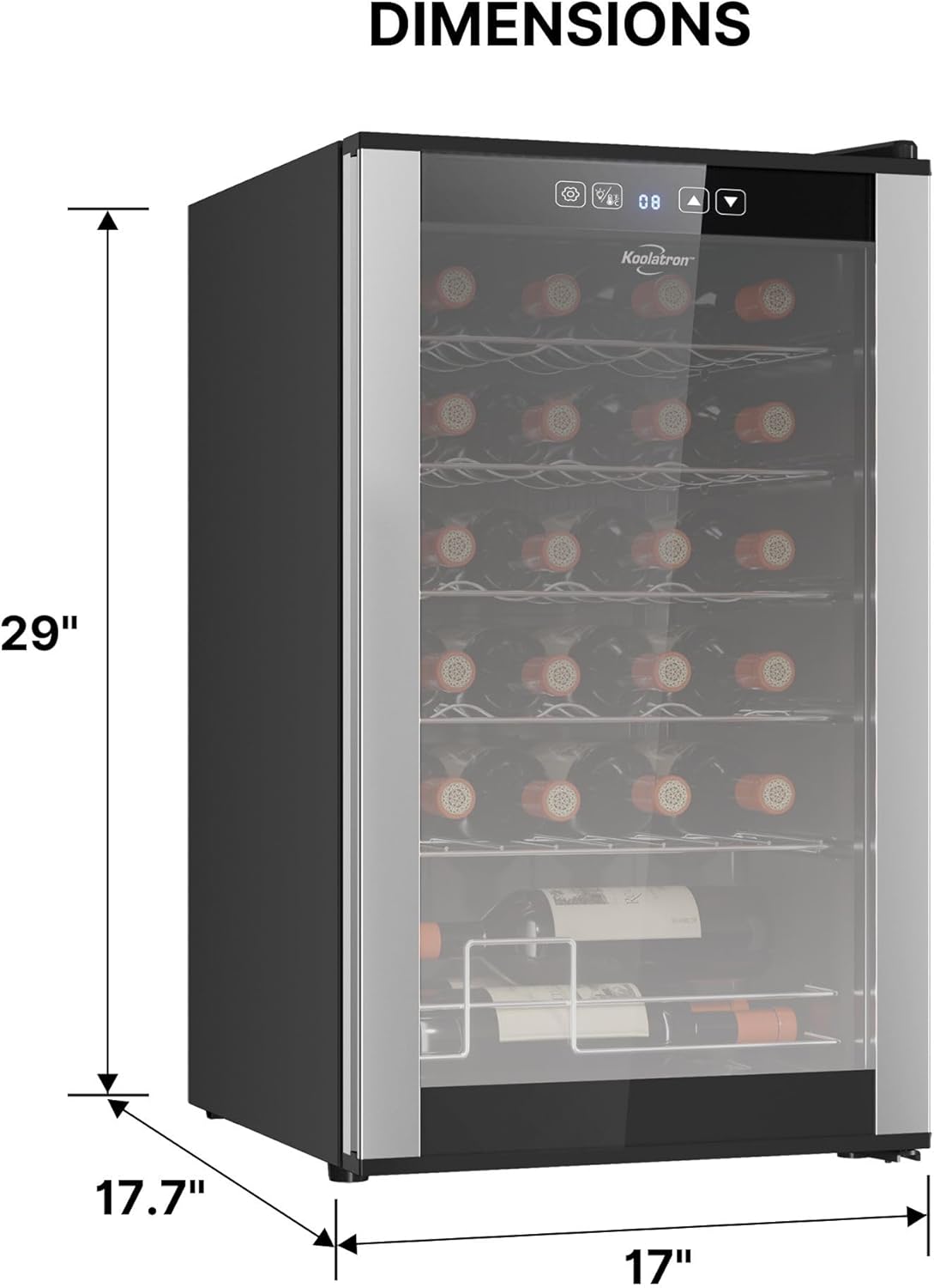 24 Bottle Wine Cooler Black Compressor Wine Fridge | 2.4 cu ft (68 L) Freestanding Wine Cellar | Red White & Sparkling