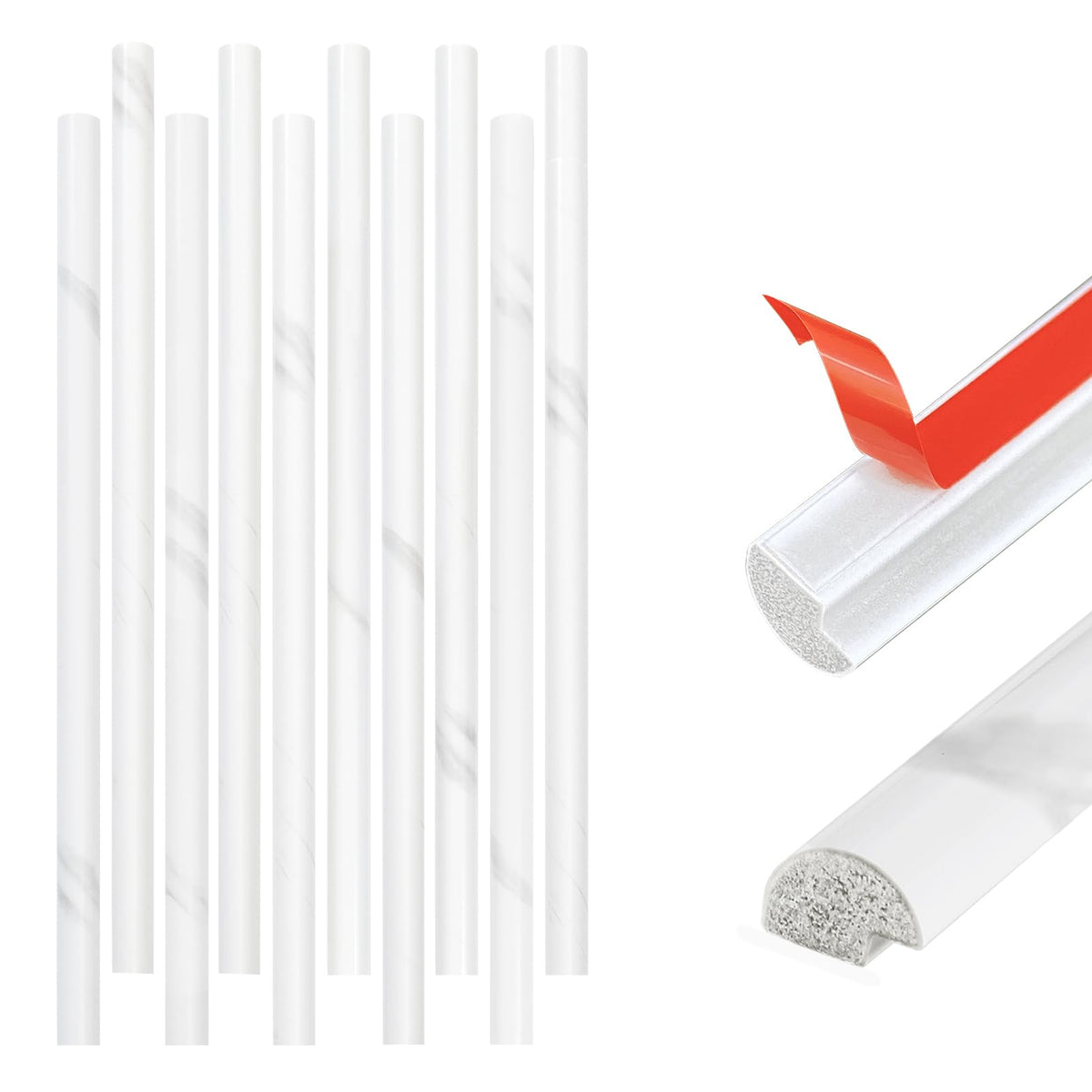 10-Pack Peel and Stick Tile Trim for Backsplash - 12" Self-Adhesive PVC Molding Edge, Decorative Pencil Tile Edging