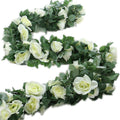 16Ft Artificial Rose Garland Vine (White/2PCS)