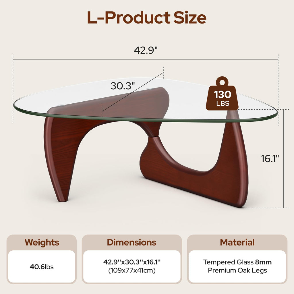 Inspired Noguchi Style Modern Glass Coffee Table, Mid Century Triangle Coffee Table Bedroom Reception Office Tables