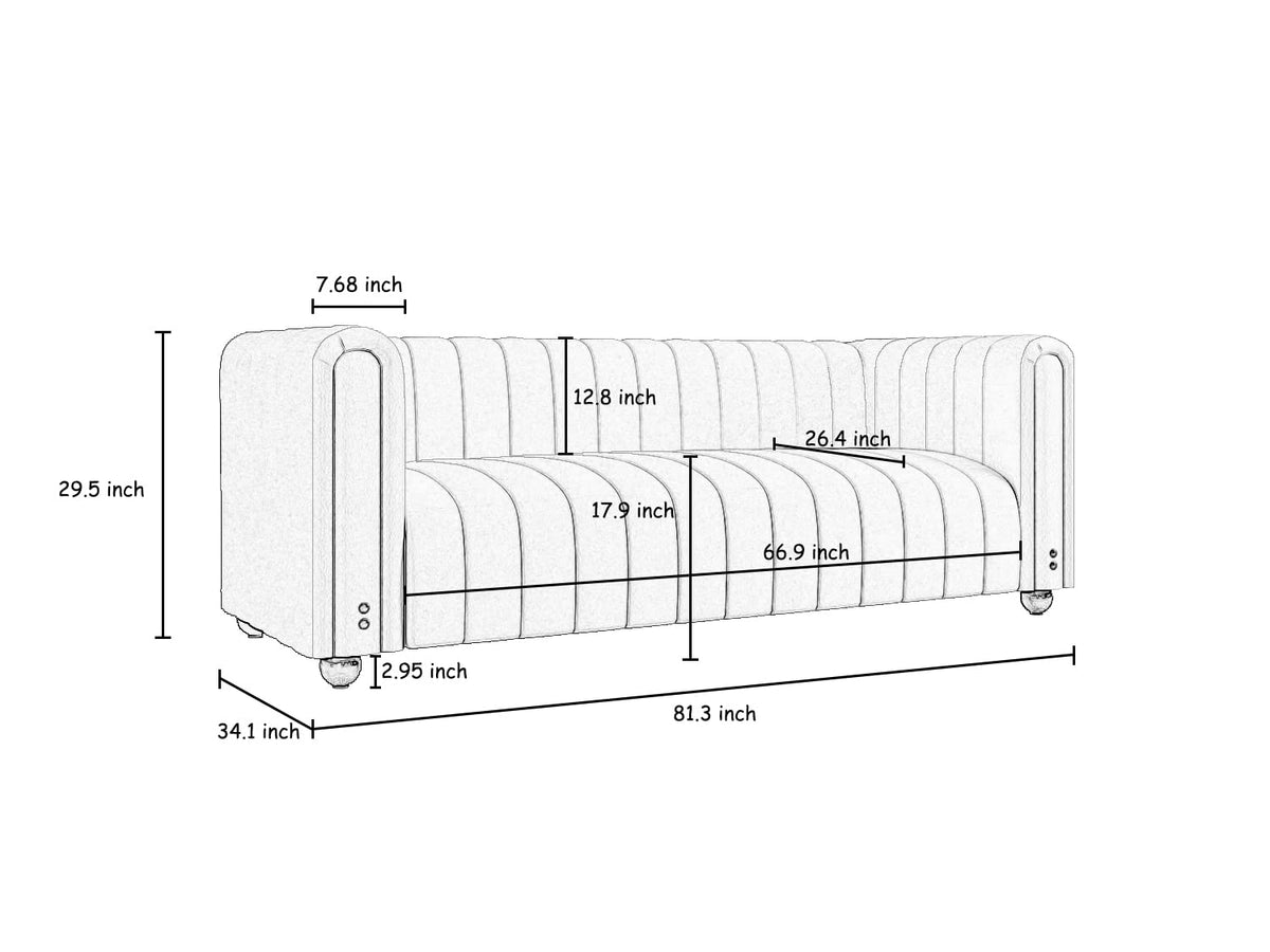 Tufted Couch Chesterfield Sofa Upholstered 81" W 3-Seater Comfy Sofa (Orange 2pcs)