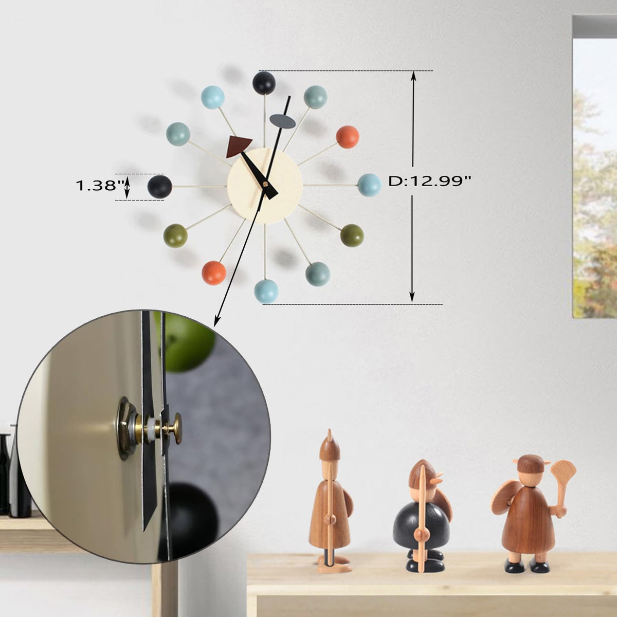 Inspired Nelson Style Modern Mid Century Retro Design Wood Wall Ball Clock Multicolor