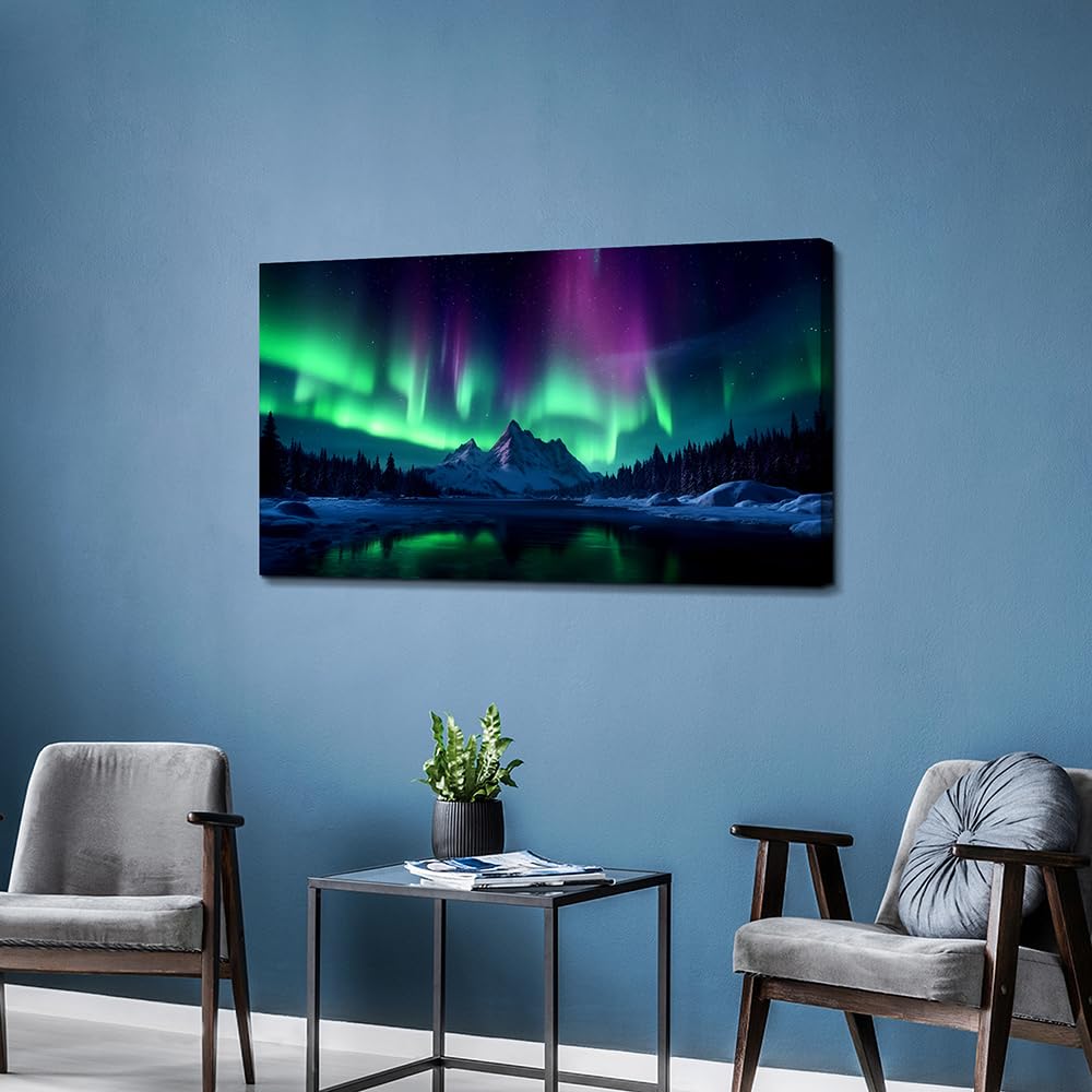 A Borealis Wall Art Canvas: Northern Lights Painting Picture Large Print Decor Artwork Bedroom Office