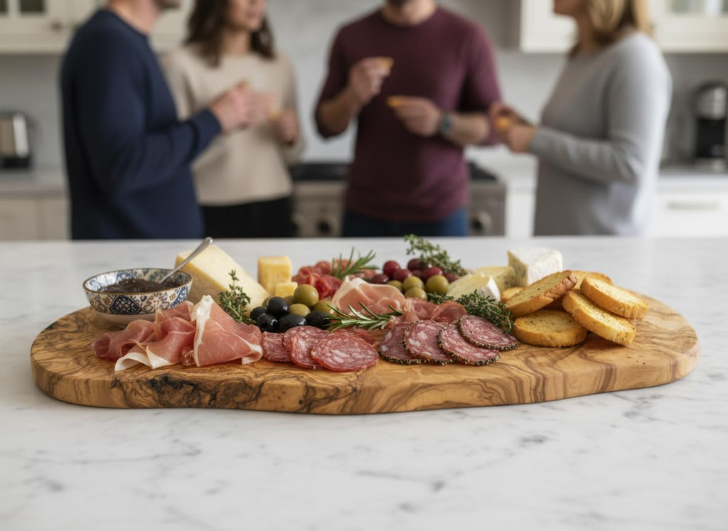 Olive Wood Cutting Board - 20 x 10 Inch for Charcuterie, Cheese - Wooden Serving Tray with Rustic Edge, Extra Large