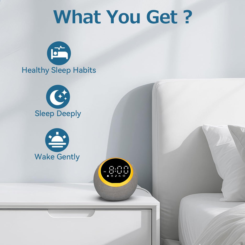 Sound Machine Alarm Clock for Sleep: Digital Alarm Clocks, 25, 7 Gentle Wake-up Sounds, 16 Adjustable Volume &
