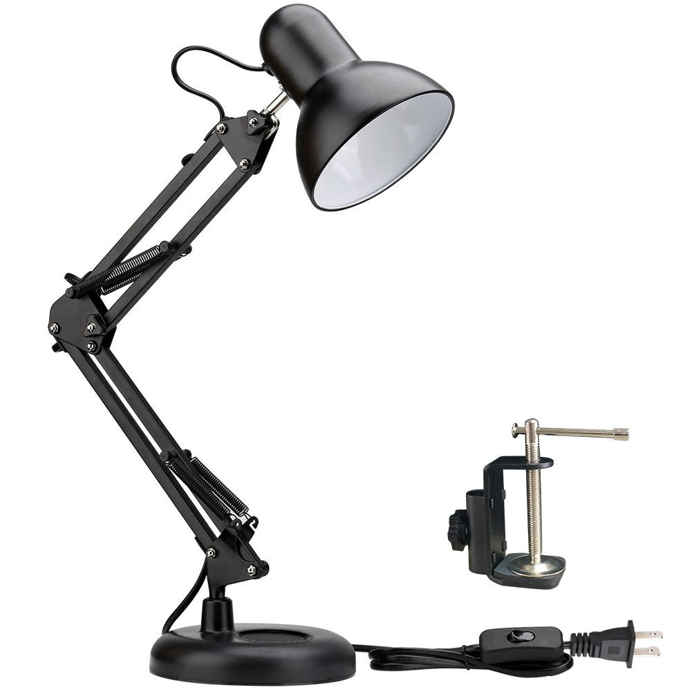 Black Metal Swing Arm Desk Lamp, Adjustable Architect-Style Task Light