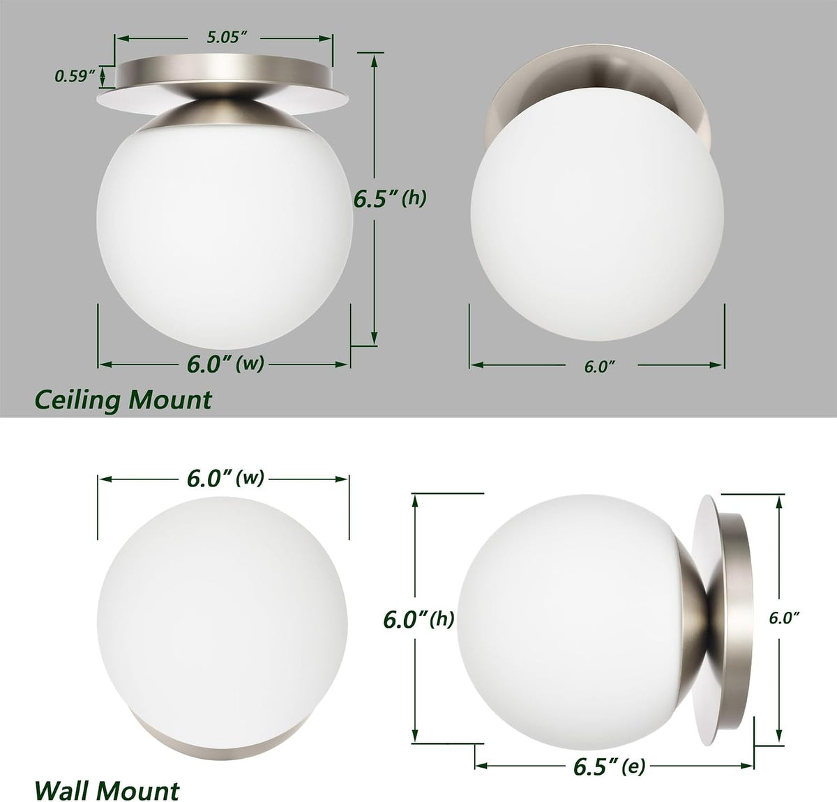 Wall Sconces, 1 Light Modern Globe Sconce in Brushed Nickel, Wall Light Bathroom Living Room & Hallway Vanity