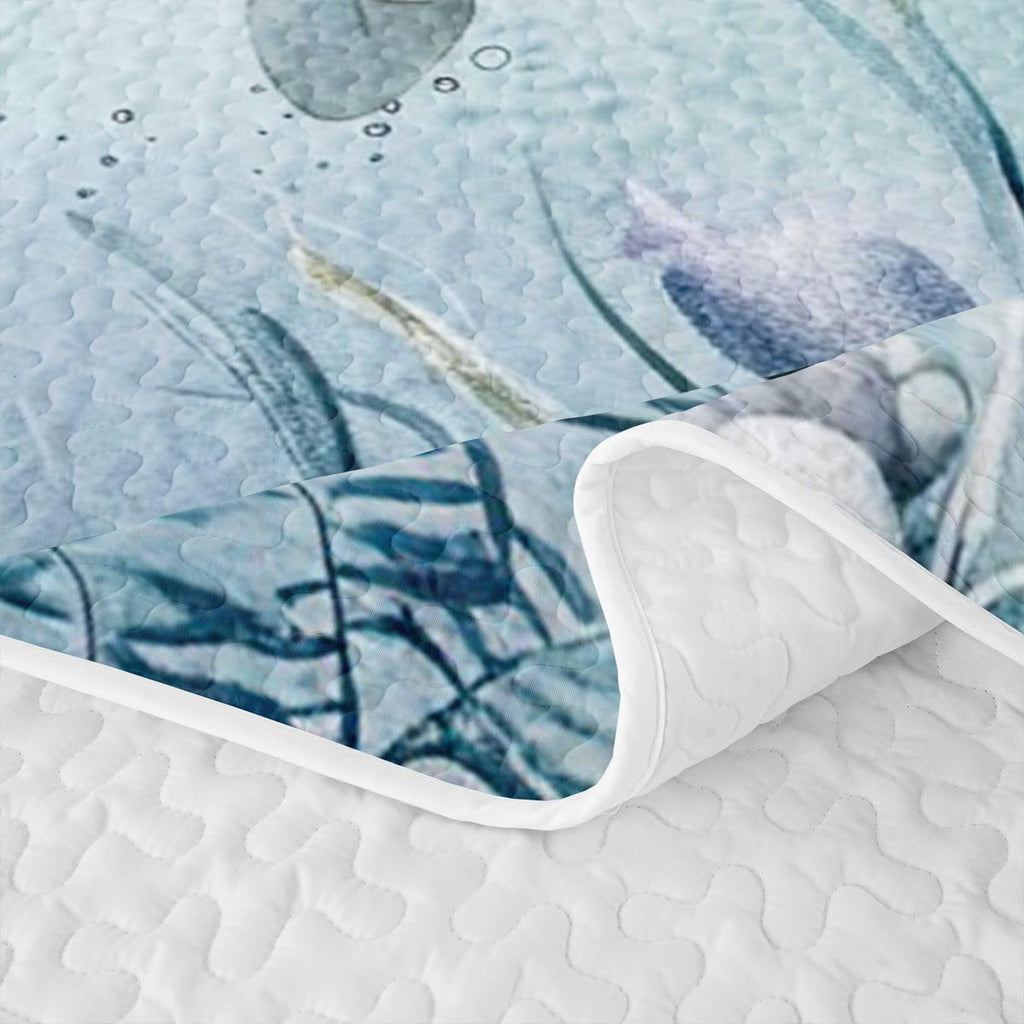 Manatee Quilt Bedding Set Teal Blue Ocean Beach Coastal Quilt Bedding Starfish Octopus Tentacles Bedspread