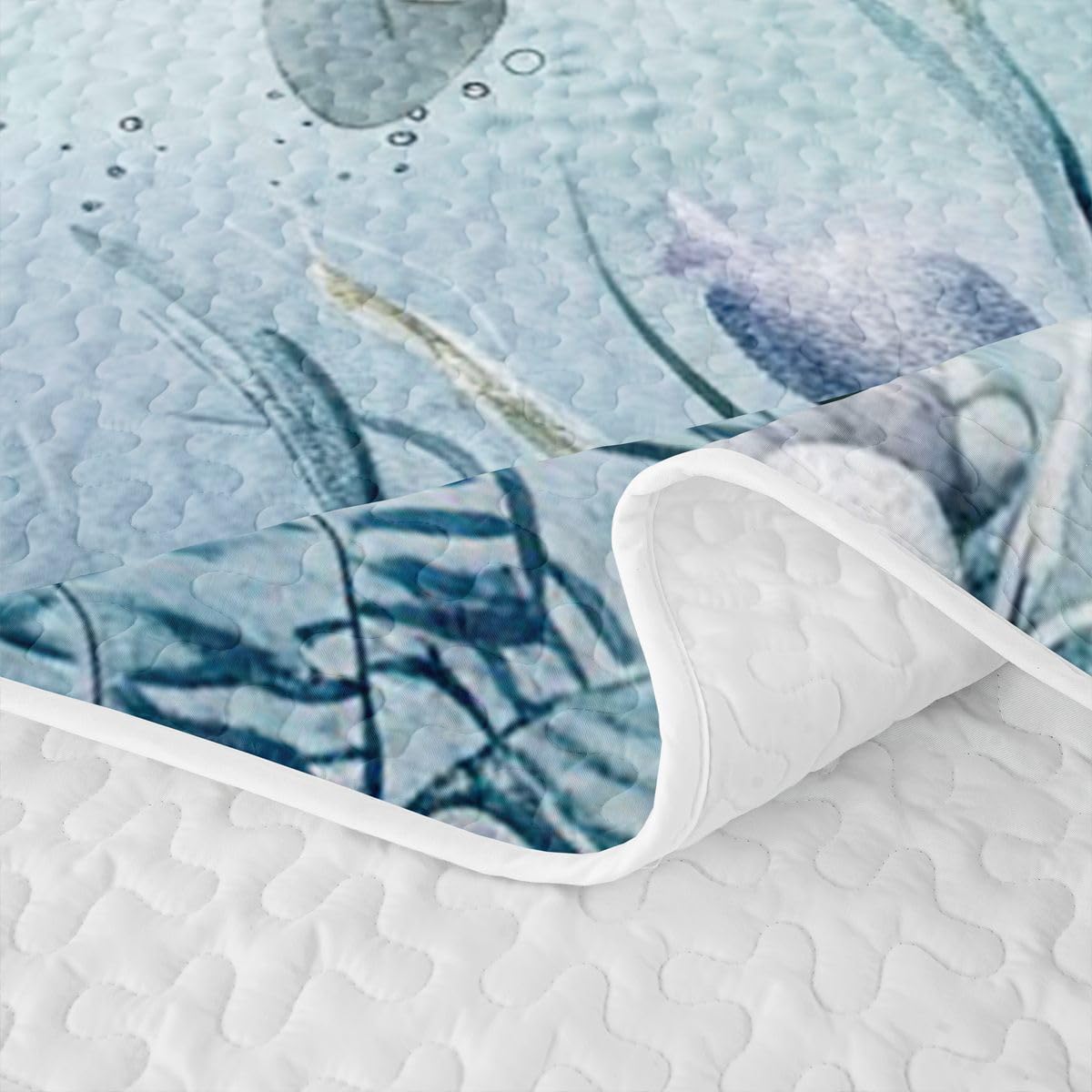 Manatee Quilt Bedding Set Teal Blue Ocean Beach Coastal Quilt Bedding Starfish Octopus Tentacles Bedspread