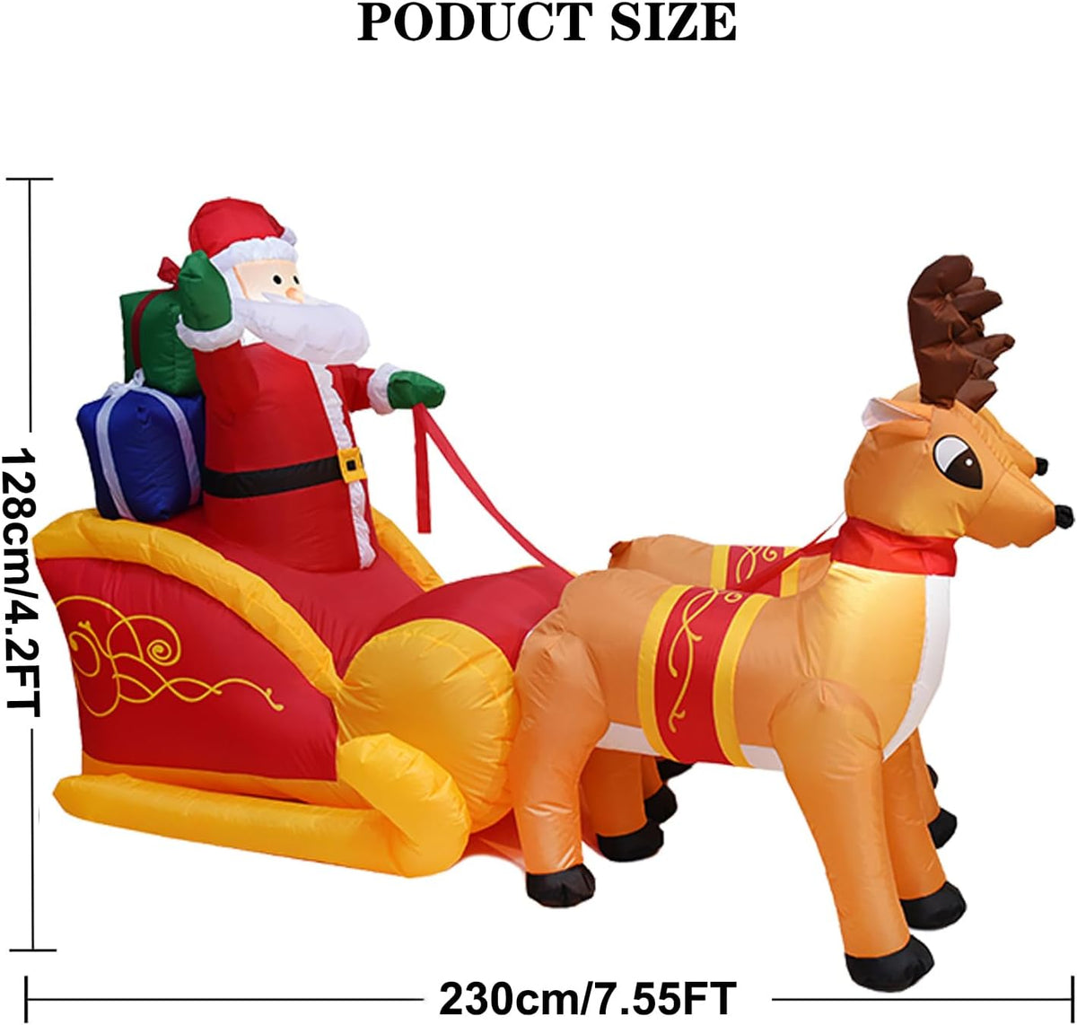 7.5 Ft Christmas Inflatables Santa Sleigh with Reindeer Outdoor Decoration Lighted Inflatable Santa Claus on Sleigh