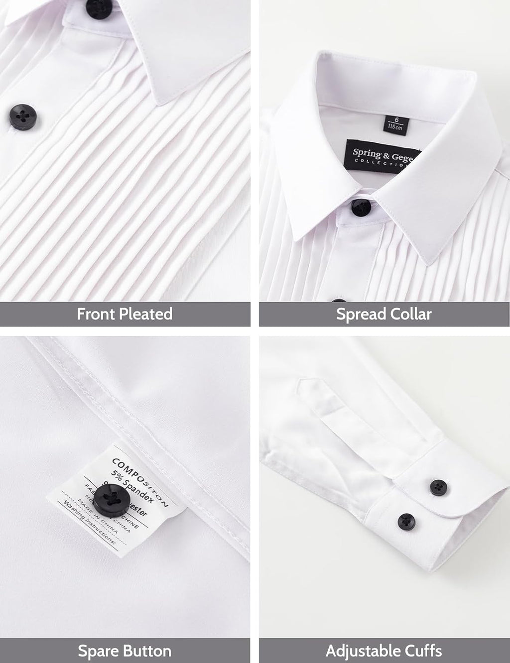 Boys Pleated Tuxedo Shirt Stretch Dress Shirt School Wedding