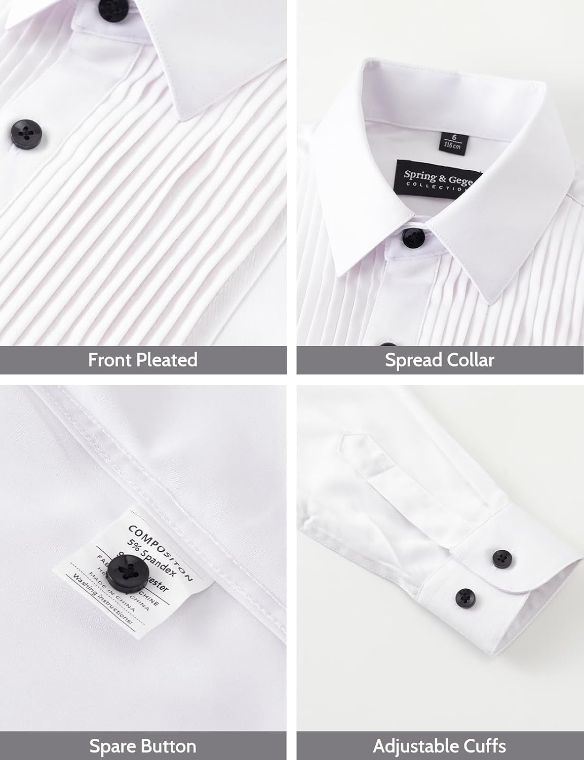 Boys Pleated Tuxedo Shirt Stretch Dress Shirt School Wedding