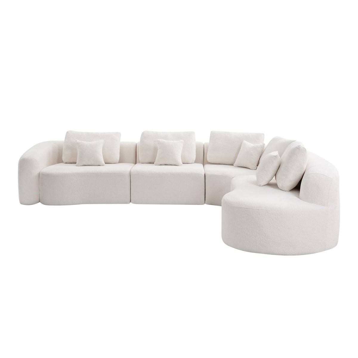 136.9" Curved Modular Boucle Sectional Sofa, 7 Seats, White