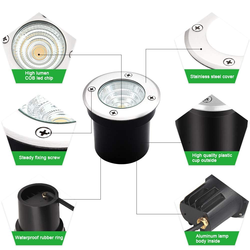 Well Lights LED Low Voltage Landscape Lights, Outdoor In Ground Light 12V-24V 5W Warm White 3000K, IP65