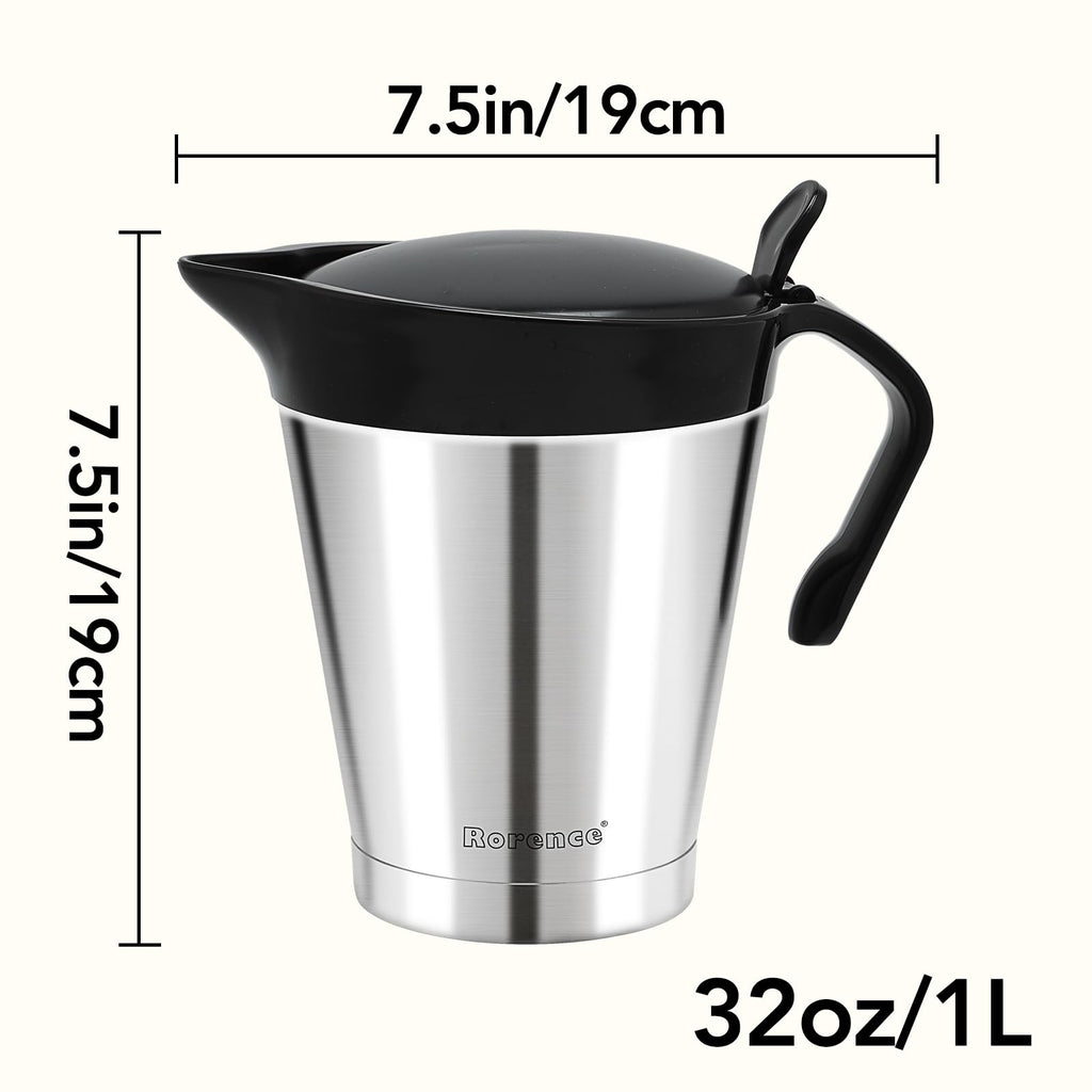 32oz Stainless Steel Gravy Boat Sauce Jug with Hinged Lid