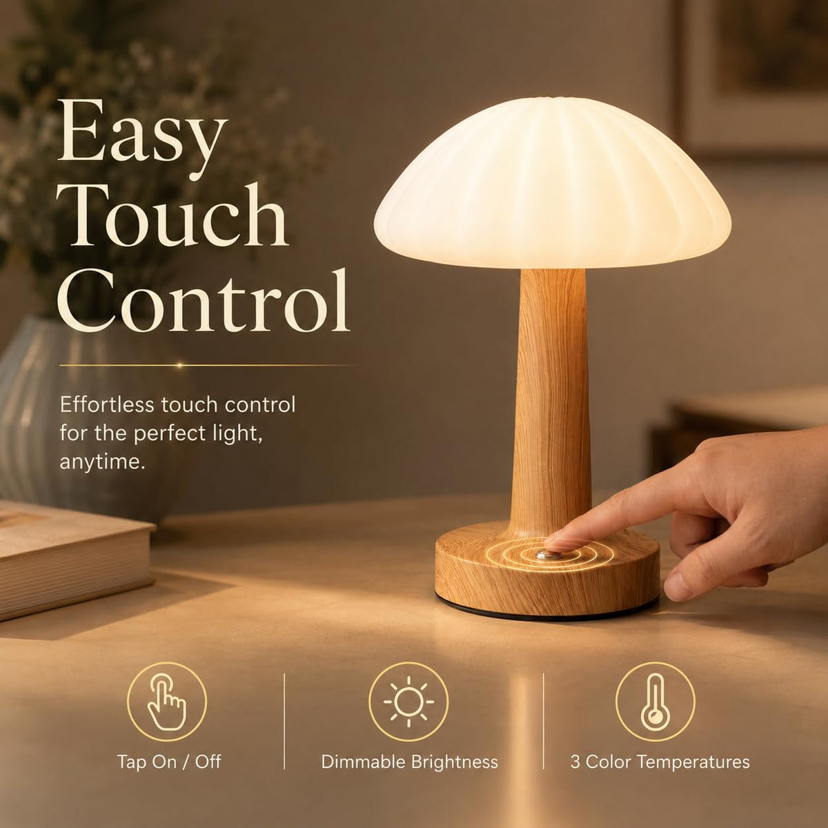 Outdoor Table Lamp, Mushroom Shape, Rechargeable, Waterproof