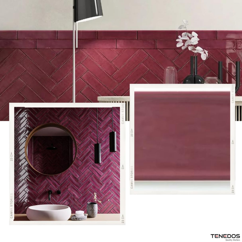 Larissa 3x12 Burgundy Purple Glossy Ceramic Subway Tile - 12.6 Sq Ft