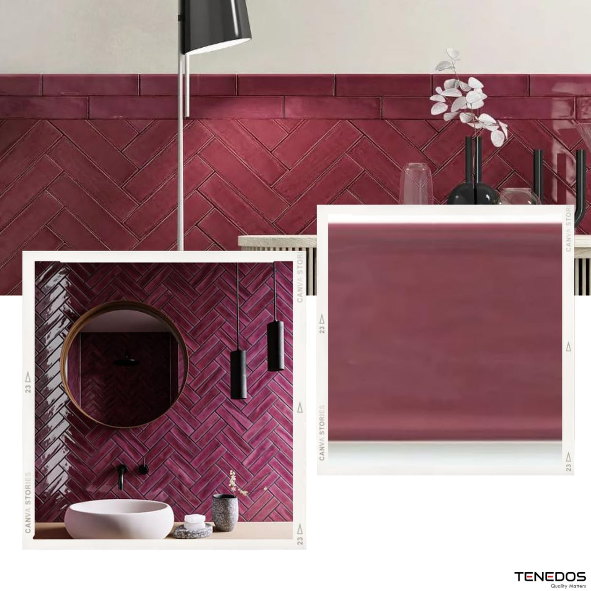 Larissa 3x12 Burgundy Purple Glossy Ceramic Subway Tile - 12.6 Sq Ft
