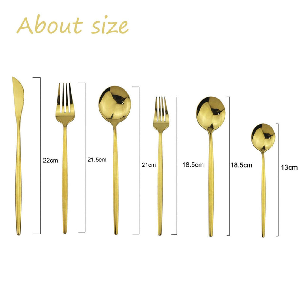 Silverware Set, Mirror Polished Gold Flatware Cutlery Set Service for 4, Shiny Finish 24 Pieces Stainless Steel