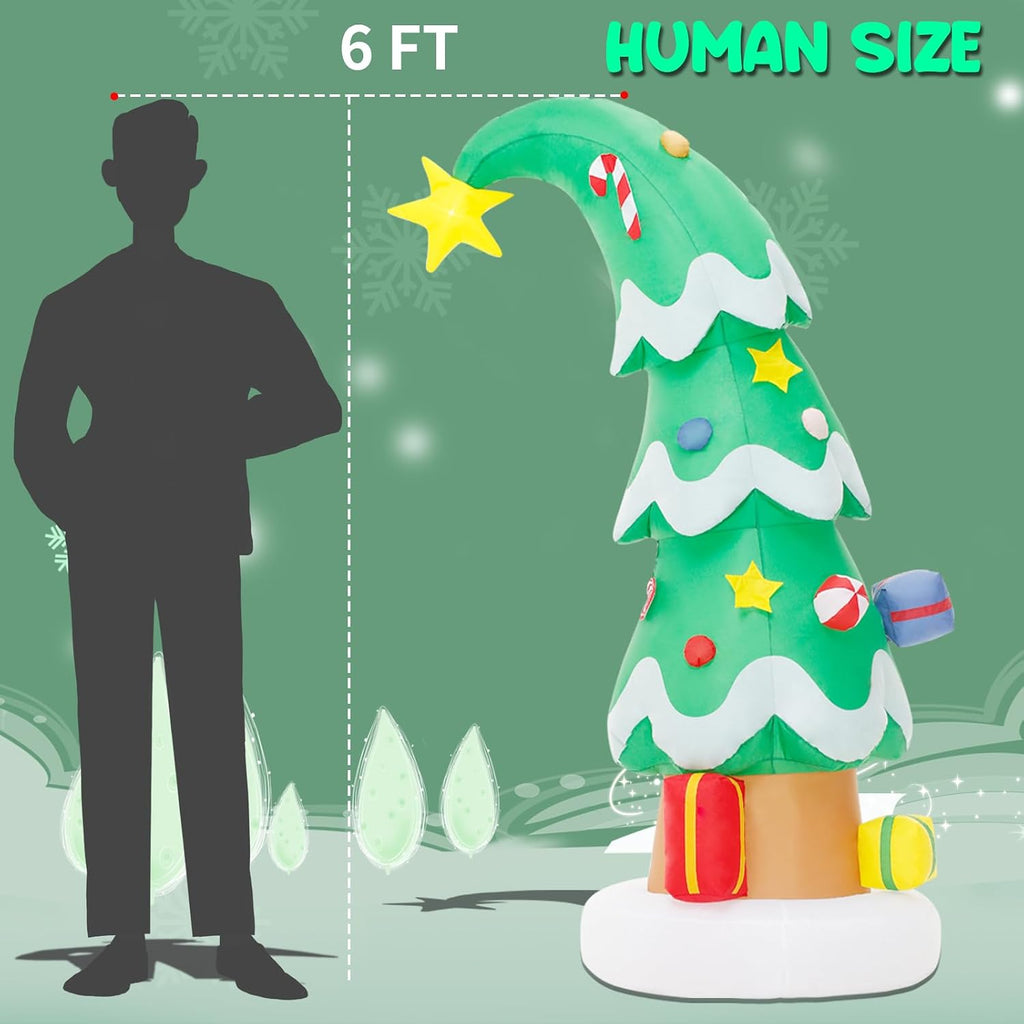 6 FT Christmas Outdoor Inflatable Decorations, Blow Up Christmas Tree with LED Light for Xmas Holiday Party Garden