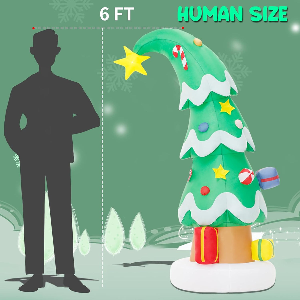 6 FT Christmas Outdoor Inflatable Decorations, Blow Up Christmas Tree with LED Light for Xmas Holiday Party Garden