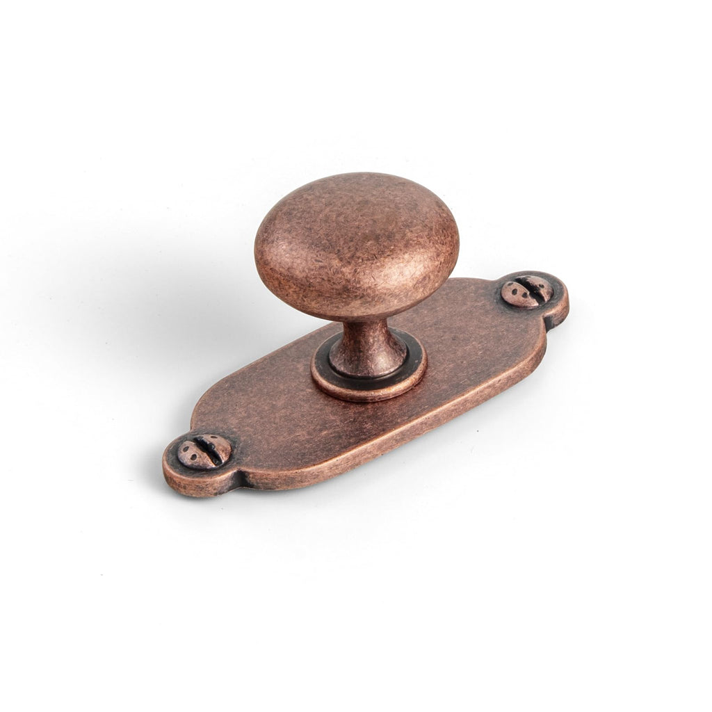 Antique Copper Zinc Alloy Cabinet Knob with Backplate - Single Hole Center Cabinet Pull Hardware , 6 Pack(8611-G013)