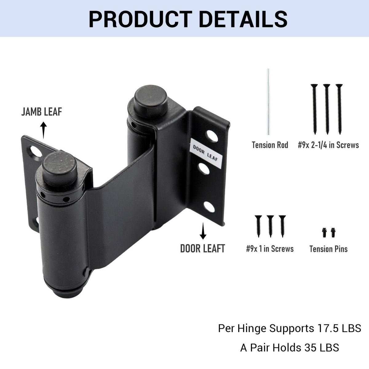 3" Double Action Spring Hinges, Self Closing Saloon Hinges, Black, 2 Pack