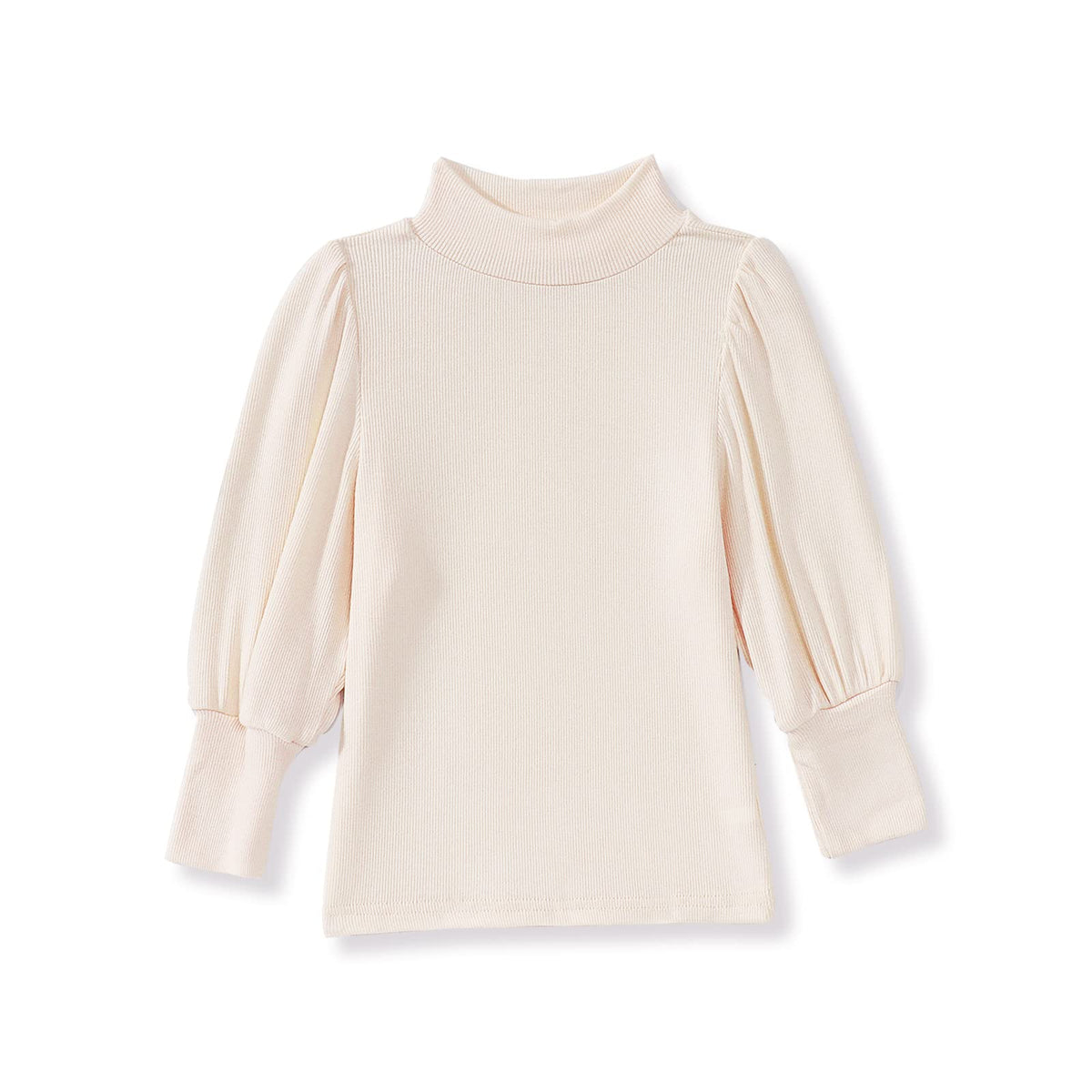 Toddler Baby Girl Basic Solid Color Turtleneck T Shirt Ribbed Knit Top Puff Long Sleeve Soft Cotton
