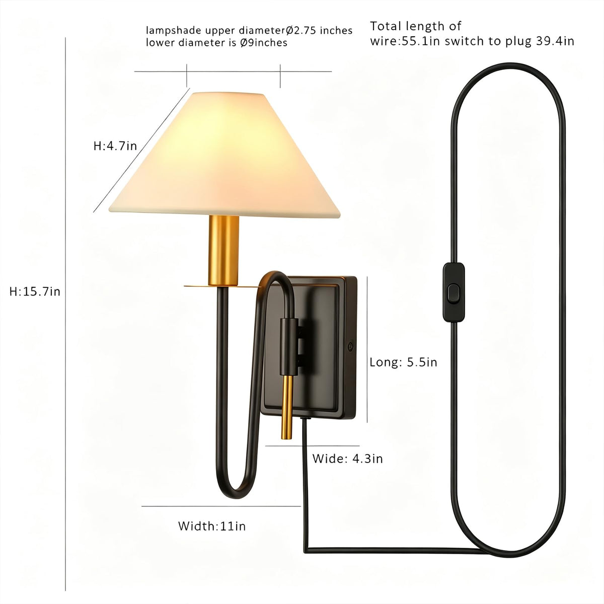 Plug in Wall Lamp,Plug-in or Hardwired Installation Wall Sconce with Beige Fabric Shade for Wall Painting,Modern