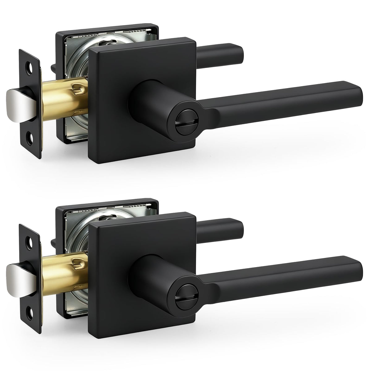 2 Pack Interior Privacy Door Handles, Matte Black Heavy Duty Levers with Lock Bathroom, Square Lockset Upgrade