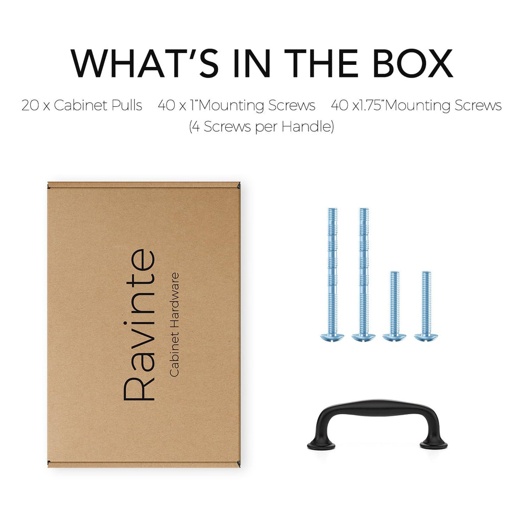 Matte Black Cabinet Handles Solid Pulls 3 Inch 20 Pack