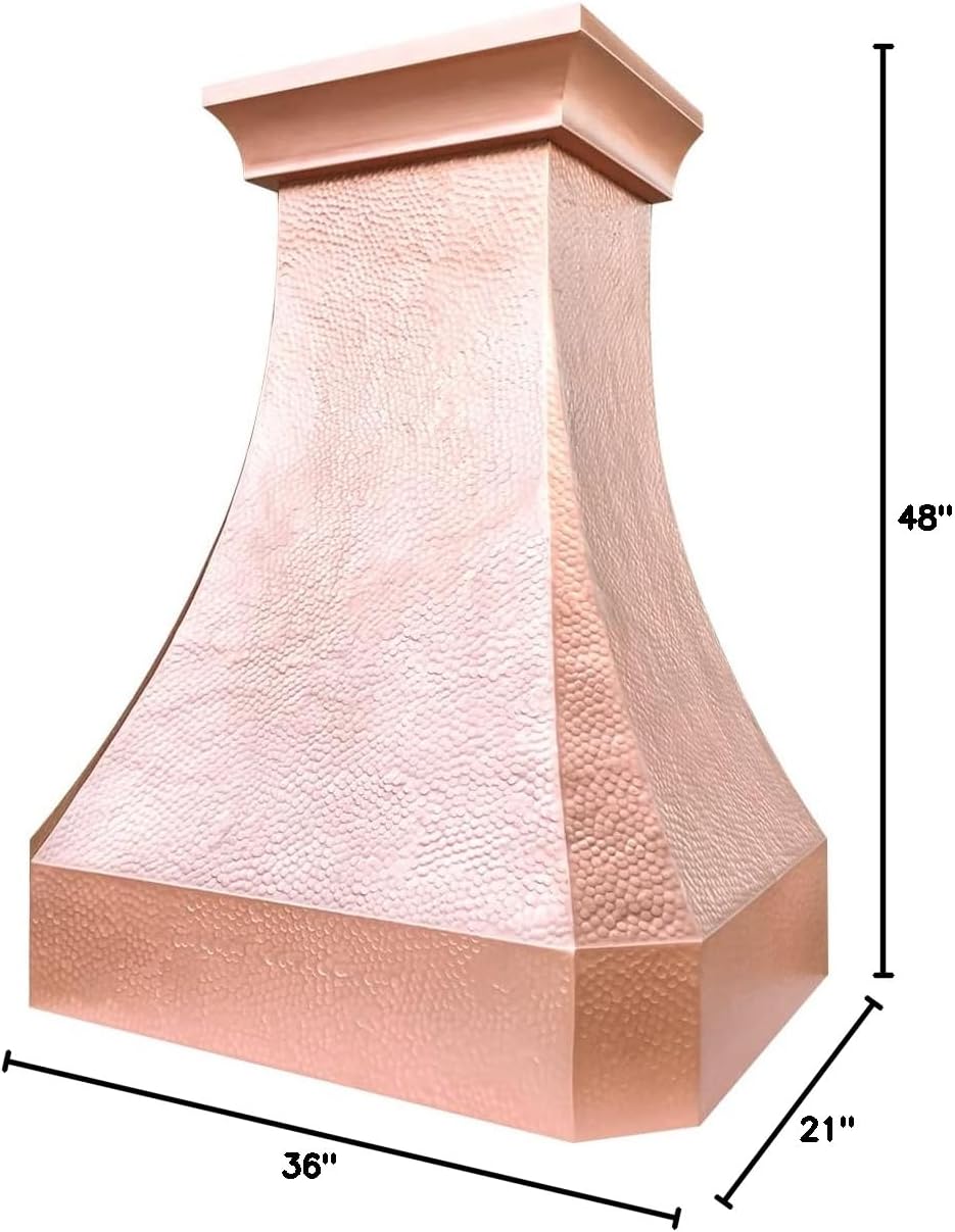 36 Inch Copper Wall Mount Range Hood 610 CFM LED Lights Dishwasher-Safe Baffle Filters