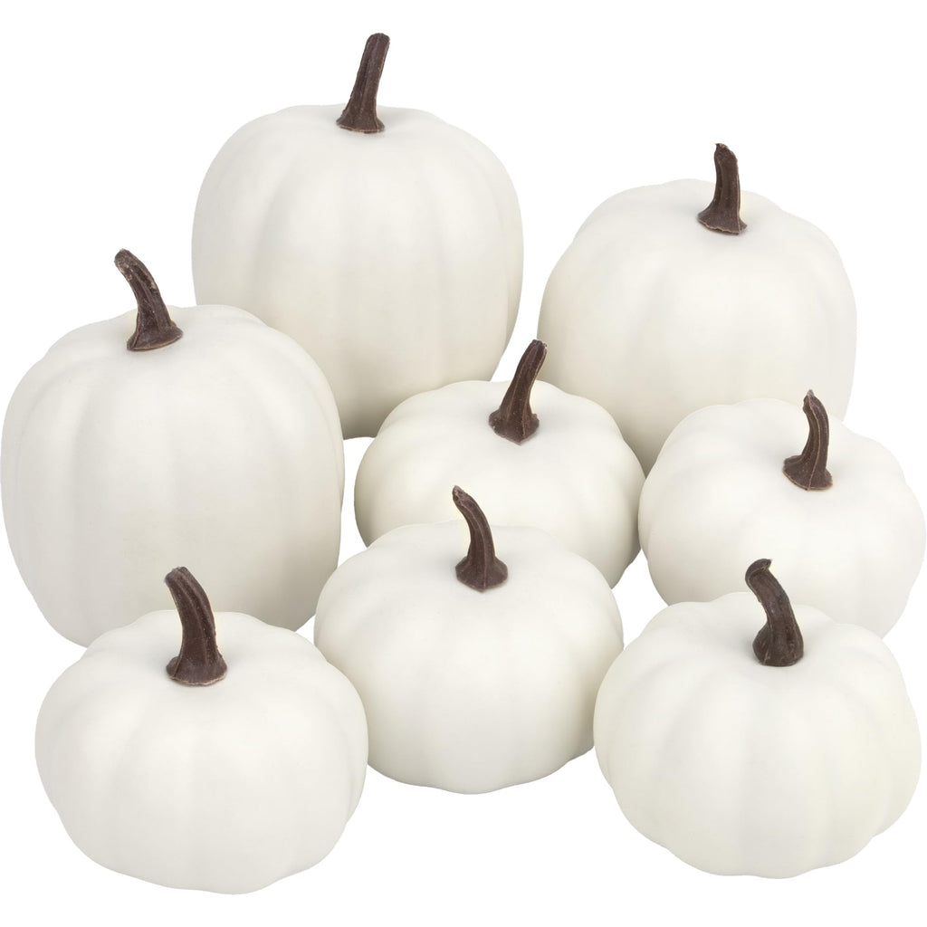 Pumpkin Decor - White Artificial Pumpkins - 8 PCS Foam Pumpkin Set
