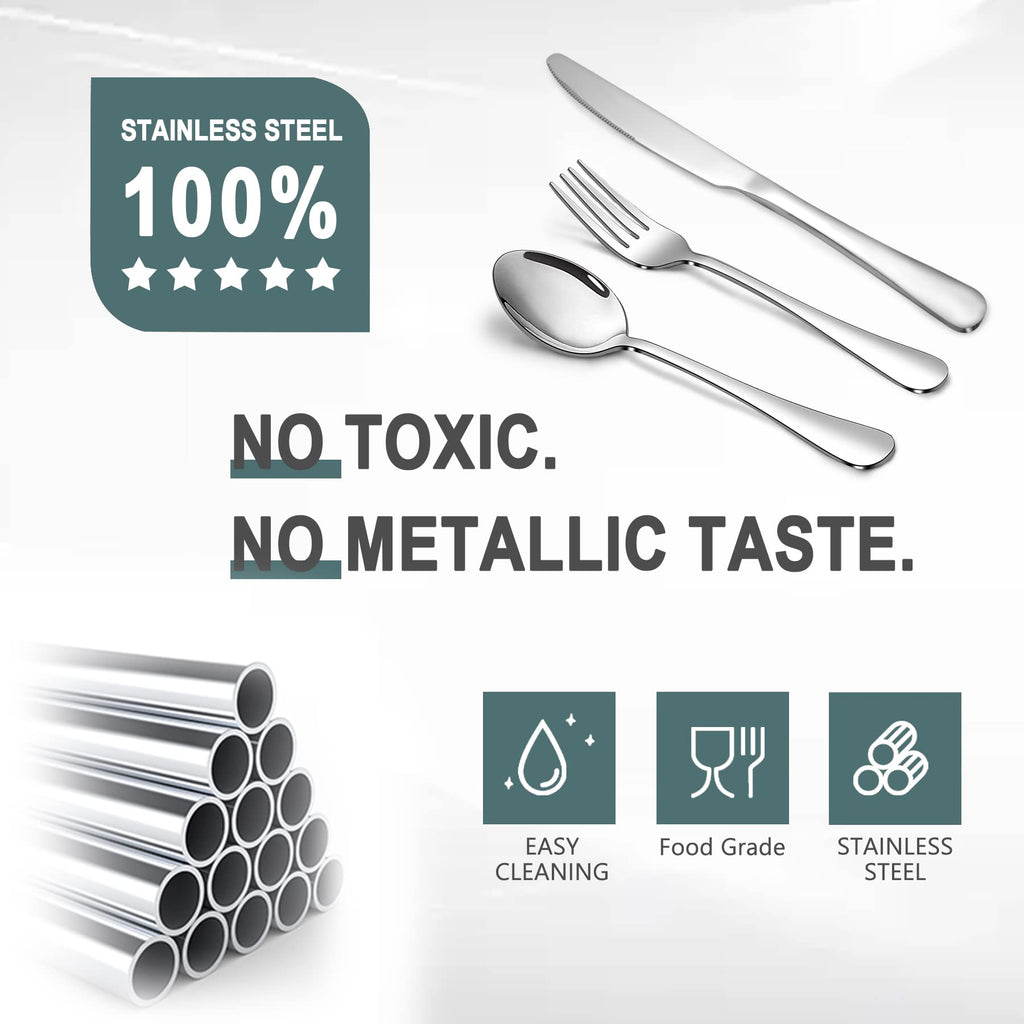 20 Pcs Silverware Set with 10 Dinner Knives and 10 Dinner Forks,Flatware Set with Top Food Grade Stainless