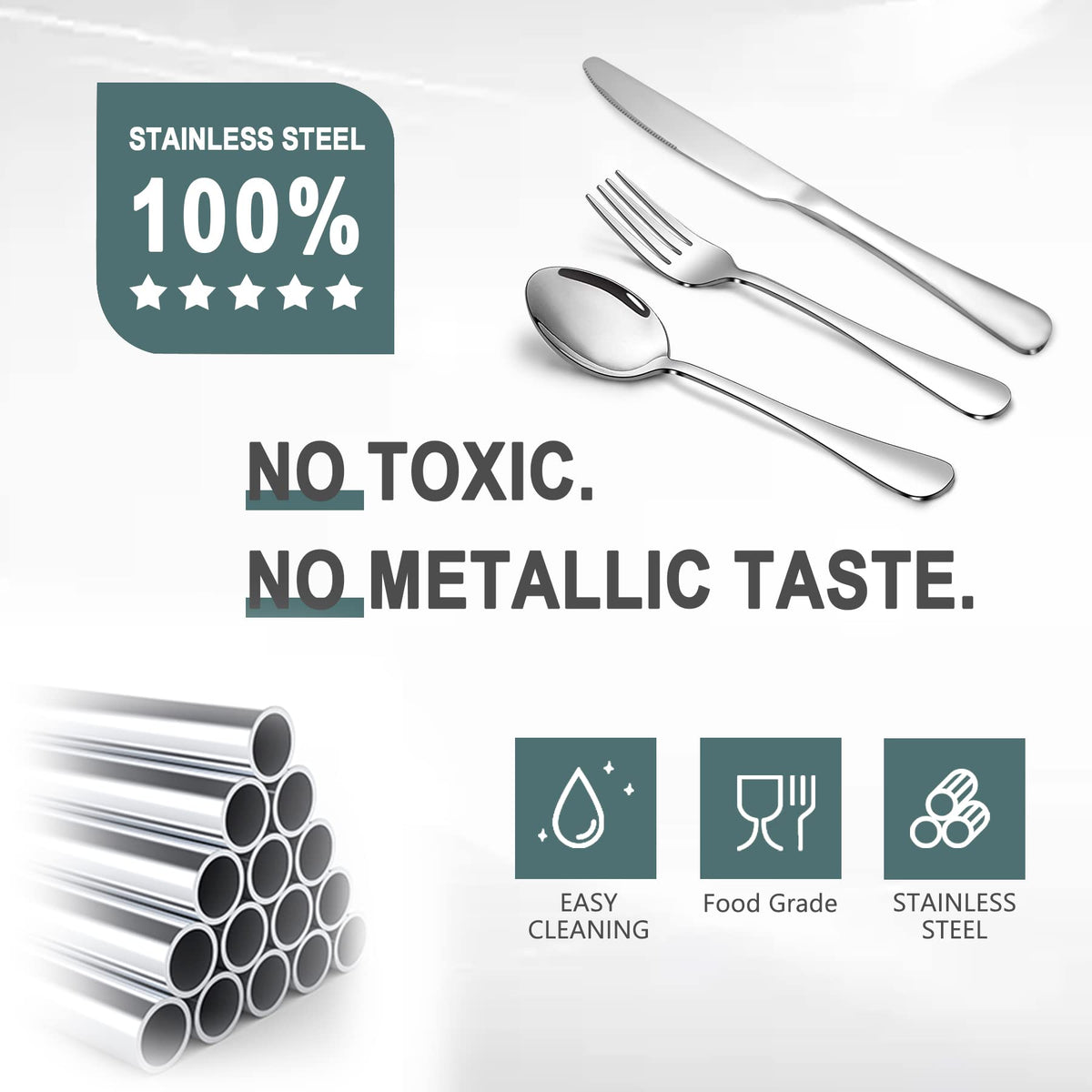 20 Pcs Silverware Set with 10 Dinner Knives and 10 Dinner Forks,Flatware Set with Top Food Grade Stainless