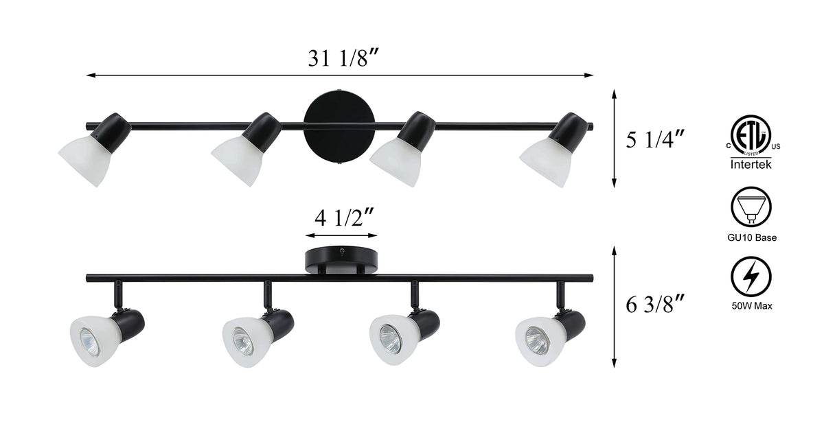 4 Light Black Track Light Fixtures Bathroom