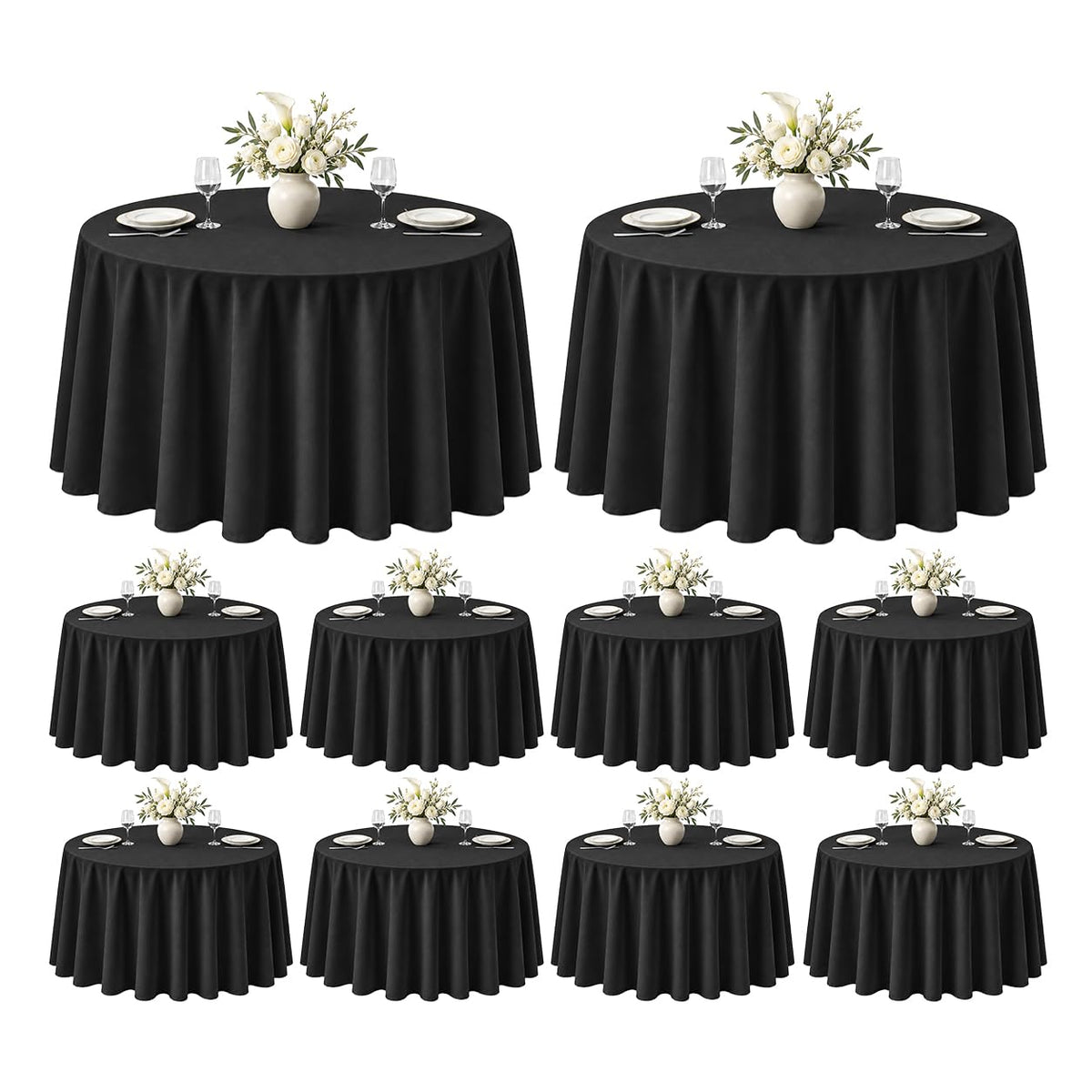 Classic Series 10 Pack 70inch Round Polyester Table Cloth, Black